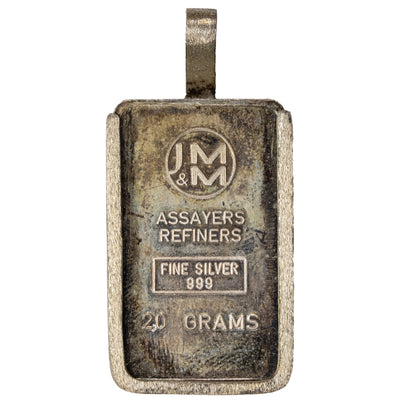 SOLD Johnson Matthey Mallory JM&M 20 Grams Silver Bar - In Bezel