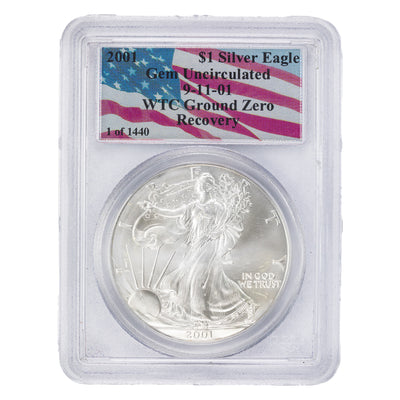 SOLD United States 2001 1oz $1 .999 Silver Eagle Coin - PCGS Gem UNC - WTC Ground Zero
