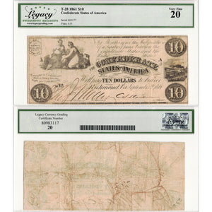 United States 1861 $10 Confederate States of America Note T-28 - Legacy VF-20