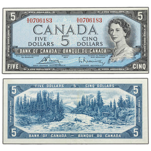 SOLD $5 1954 Bank of Canada Note Bouey-Rasminsky S/X Prefix BC-39c - Trimmed