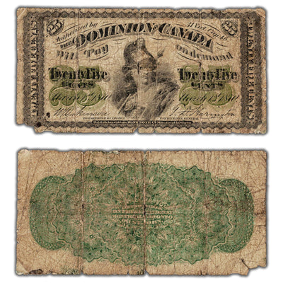 SOLD 25 Cents 1870 Dominion of Canada Shinplaster Note Plain DC-1c - Filler