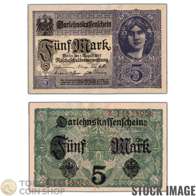 Germany 1917 5 Mark Note P #56b - Crisp AU