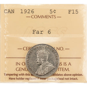 SOLD Canada 1926 Far 6 5 Cents Nickel Coin - ICCS F-15