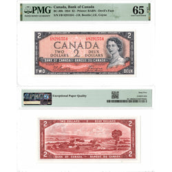 SOLD $2 1954 Bank of Canada Note Devil Face I/B Prefix BC-30b - PMG Gem UNC-65 EPQ