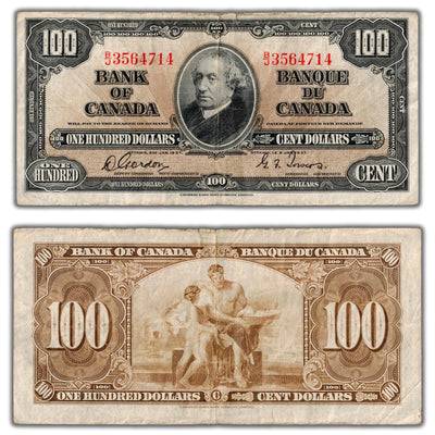 SOLD $100 1937 Bank of Canada Note Gordon-Towers B/J Prefix BC-27b