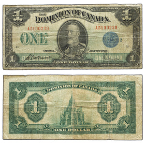 SOLD $1 1923 Dominion of Canada Note Blue Seal Series A DC-25h - Fine