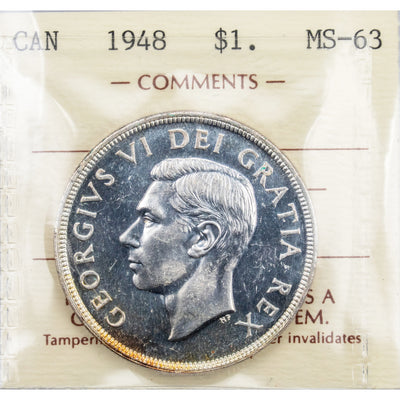 SOLD Canada 1948 $1 Silver Dollar Coin - ICCS MS-63