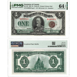 $1 1923 Dominion of Canada Note Bronze Seal Series B DC-25i - PMG Ch UNC-64 EPQ