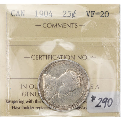 SOLD Canada 1904 25 Cents Quarter Silver Coin - VF-20