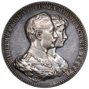 SOLD Germany Prussia 1890 Wedding Anniversary Silver Medal 45mm