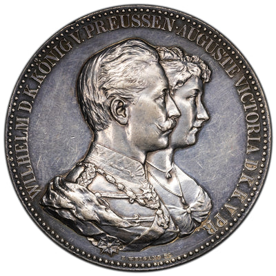 SOLD Germany Prussia 1890 Wedding Anniversary Silver Medal 45mm