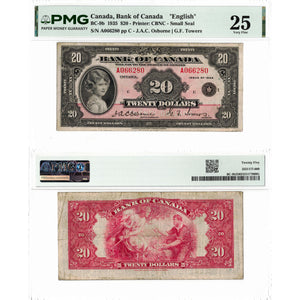 SOLD $20 1935 Bank of Canada Note English Text Small Seal BC-9b- PMG VF-25