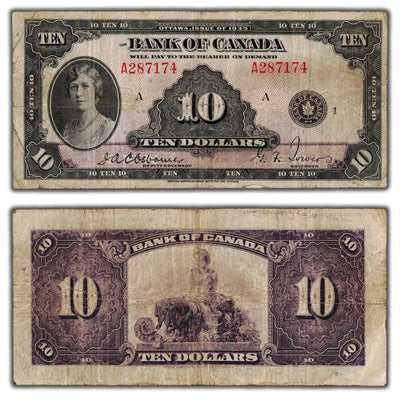 SOLD $10 1935 Bank of Canada Note English Text BC-7 - VG+