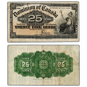 SOLD 25 Cents 1900 Dominion of Canada Shinplaster Note Saunders DC-15c - F/VF (pinholes)