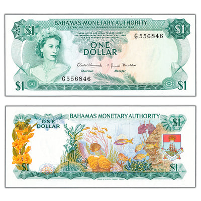 Bahamas 1968 $1 One Dollar Note P #27a - Uncirculated