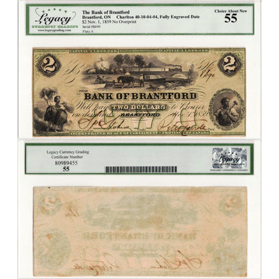 $2 1859 Bank of Brantford Chartered Note #40-10-04-04 - Legacy AU-55