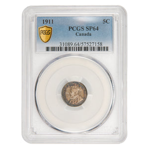 Canada 1911 5 Cents Specimen Silver Coin - PCGS SP-64