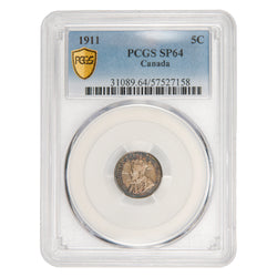 Canada 1911 5 Cents Specimen Silver Coin - PCGS SP-64