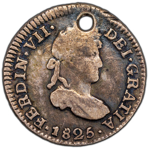 SOLD Bolivia 1825 1/2 Half Real Silver Coin - Holed