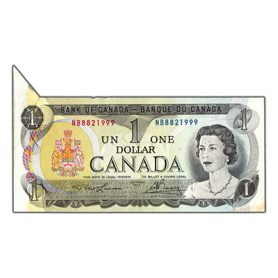 SOLD $1 1973 Bank of Canada Note Folding & Cutting Error - Light Stain