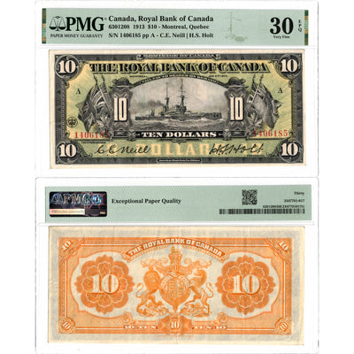 $10 1913 Royal Bank of Canada Chartered Note #630-12-08 - PMG VF-30 EPQ