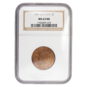 SOLD Canada 1901 One Large Cent Coin - NGC MS-63 Red & Brown