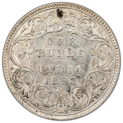 India 1893 B Rupee Silver Coin KM #492 - Reverse Damaged