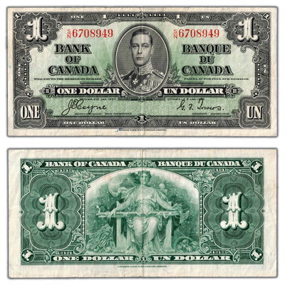$1 1937 Bank of Canada Note Coyne-Towers S/N Prefix BC-21d - VF