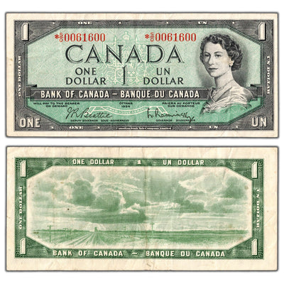 $1 1954 Bank of Canada Note *S/O Replacement Prefix 3 Digit Radar BC-37bA