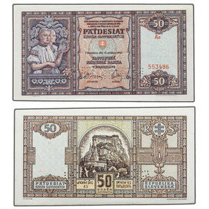 SOLD Slovakia 1940 50 Korun Note - Perforated Specimen