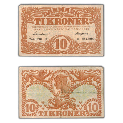 SOLD Denmark 1943 10 Ten Kroner Note P #31o
