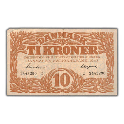 SOLD Denmark 1943 10 Ten Kroner Note P #31o