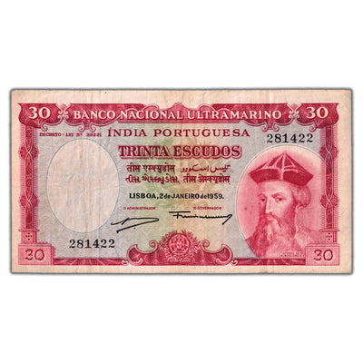 SOLD Portuguese India 1959 30 Thirty Escudos Note P #41