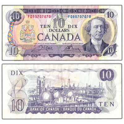SOLD $10 1971 Bank of Canada Note FDB Prefix 2 Digit Radar BC-49d - Circulated