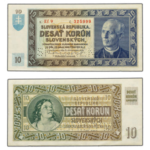 SOLD Slovakia 1940 10 Korun Note - Perforated Specimen