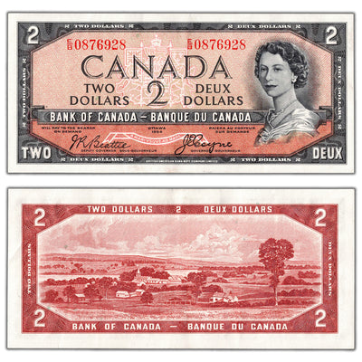 SOLD $2 1954 Bank of Canada Note Devil Face E/B Prefix BC-30b - EF