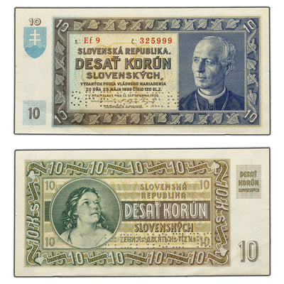 SOLD Slovakia 1940 10 Korun Note - Perforated Specimen