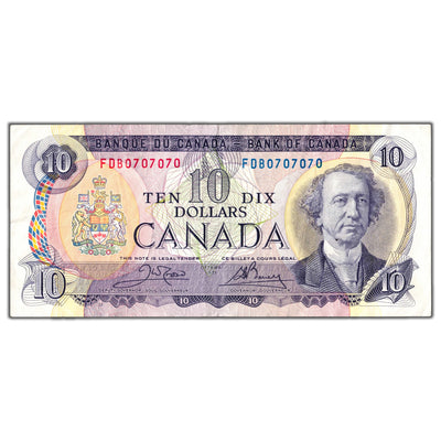 SOLD $10 1971 Bank of Canada Note FDB Prefix 2 Digit Radar BC-49d - Circulated