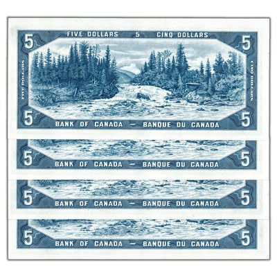 SOLD $5 1954 Bank of Canada Notes Y/C Prefix BC-39a-i - 4 Consecutive AU/UNC
