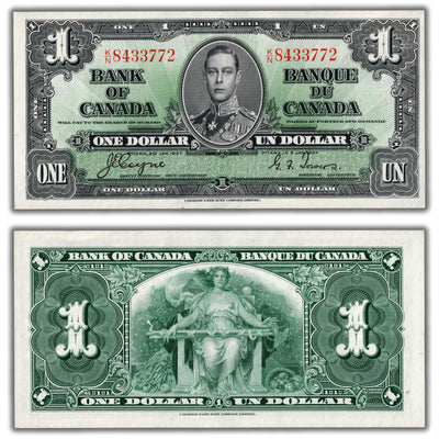 $1 1937 Bank of Canada Note Coyne-Towers K/N Prefix BC-21d - AU/UNC