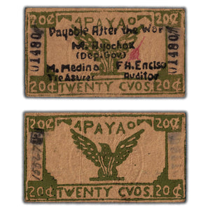 SOLD Philippines Province of Apayao 1942 20 Twenty Cents Note