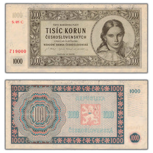 SOLD Czechoslovakia 1945 1000 Korun Note P #74c