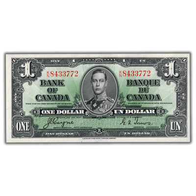 $1 1937 Bank of Canada Note Coyne-Towers K/N Prefix BC-21d - AU/UNC
