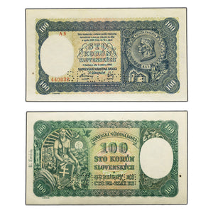 SOLD Slovakia 1940 100 Korun Note - Perforated Specimen