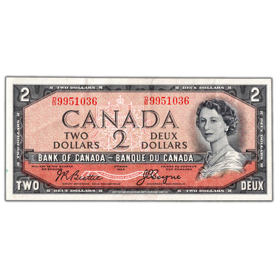 SOLD $2 1954 Bank of Canada Note Devil Face D/B Changeover Prefix BC-30b - EF