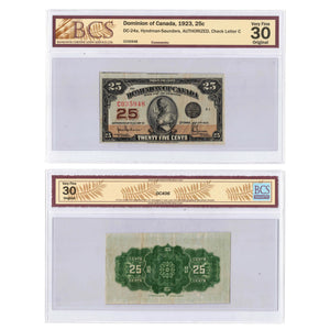 SOLD 25 Cents 1923 Dominion of Canada Shinplaster Note DC-24a - BCS VF-30