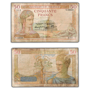 SOLD France 1940 50 Fifty Francs Note P #85b - Minor Soiling