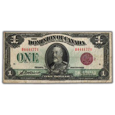 $1 1923 Dominion of Canada Note Bronze Seal Series B DC-25i - F/VF