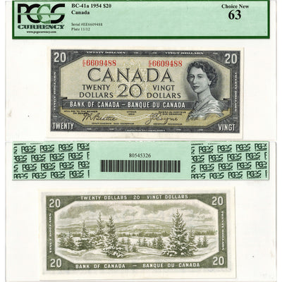 $20 1954 Bank of Canada Note Beattie-Coyne E/E Prefix BC-41a - PCGS Ch UNC-63