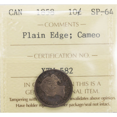 SOLD Canada 1858 Plain Edge 10 Cents Dime Silver Coin - ICCS Specimen SP-64 Cameo